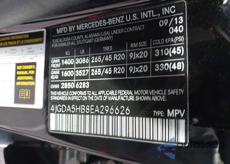 2014 Mercedes-Benz Ml 350 4Matic from USA, damaged, VIN 4JGDA5HB8EA296626